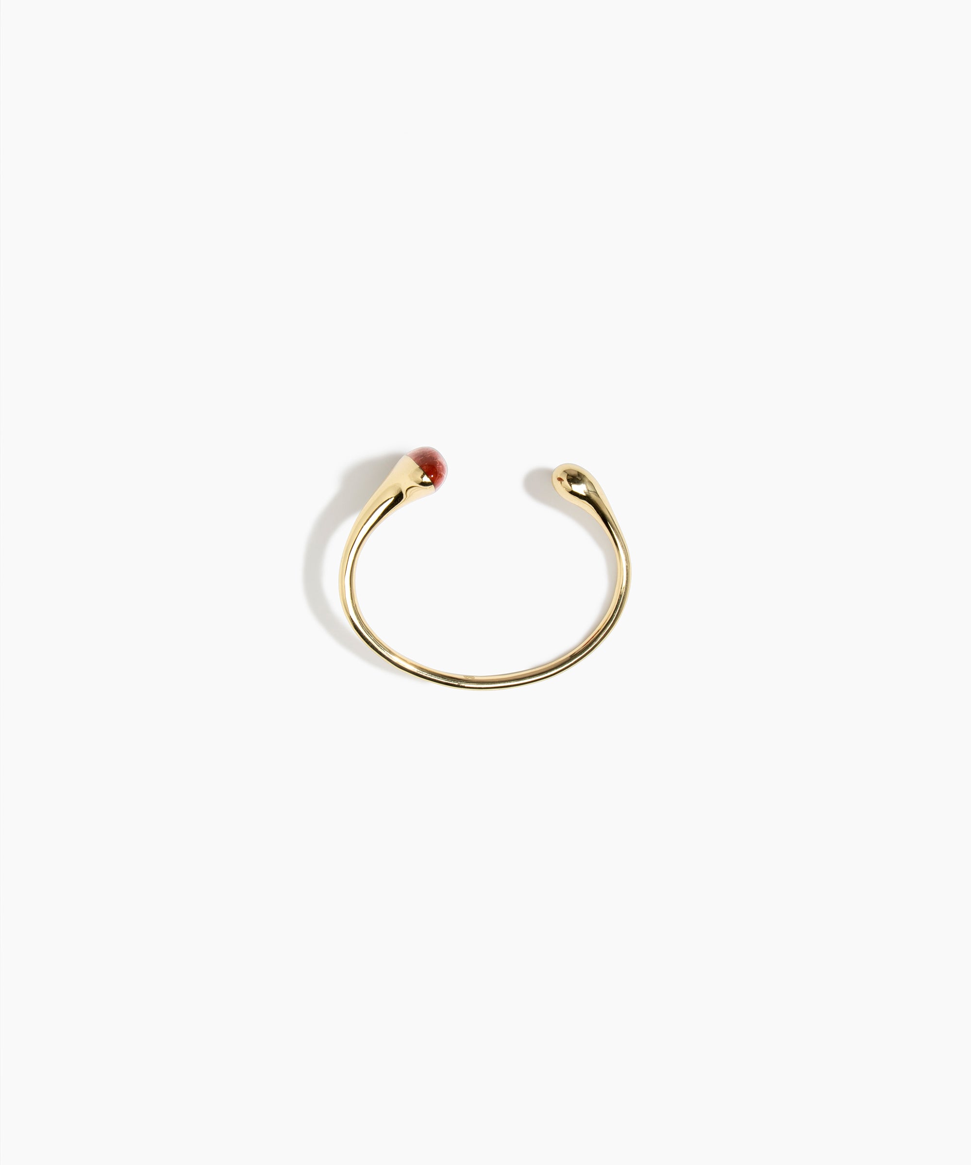 Dinosaur Designs Polished Lotus Cuff in Rust with Brass — open brass cuff bracelet with asymmetric marbled brown-red and cream resin and polished brass teardrop