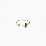 Dinosaur Designs Polished Lotus Cuff in Turquoise with Brass — open brass cuff bracelet with asymmetric marbled teal blue resin and polished brass teardrop