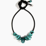 Dinosaur Designs Drift Choker in Lichen with Plated-Silver — marbled teal and black resin pebble beads on a wood silk cord with silver-plated end cap