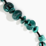 Dinosaur Designs Drift Choker in Lichen with Plated-Silver — marbled teal and black resin pebble beads on a wood silk cord with silver-plated end cap