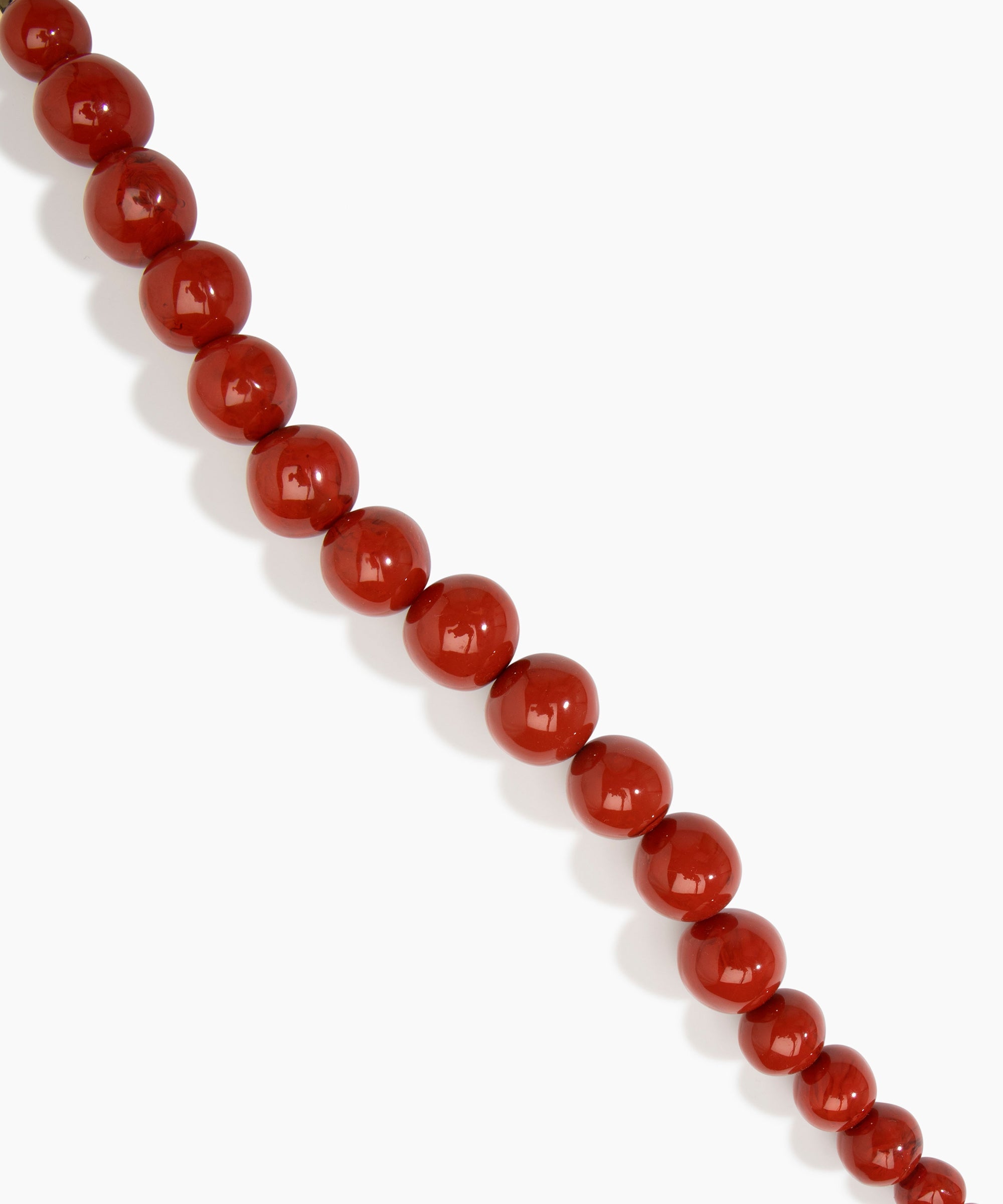 Dinosaur Designs Polished Organic Ball Choker in Lava — handcrafted marbled brick red and clear polished resin graduating bead choker necklace with brass t-bar clasp
