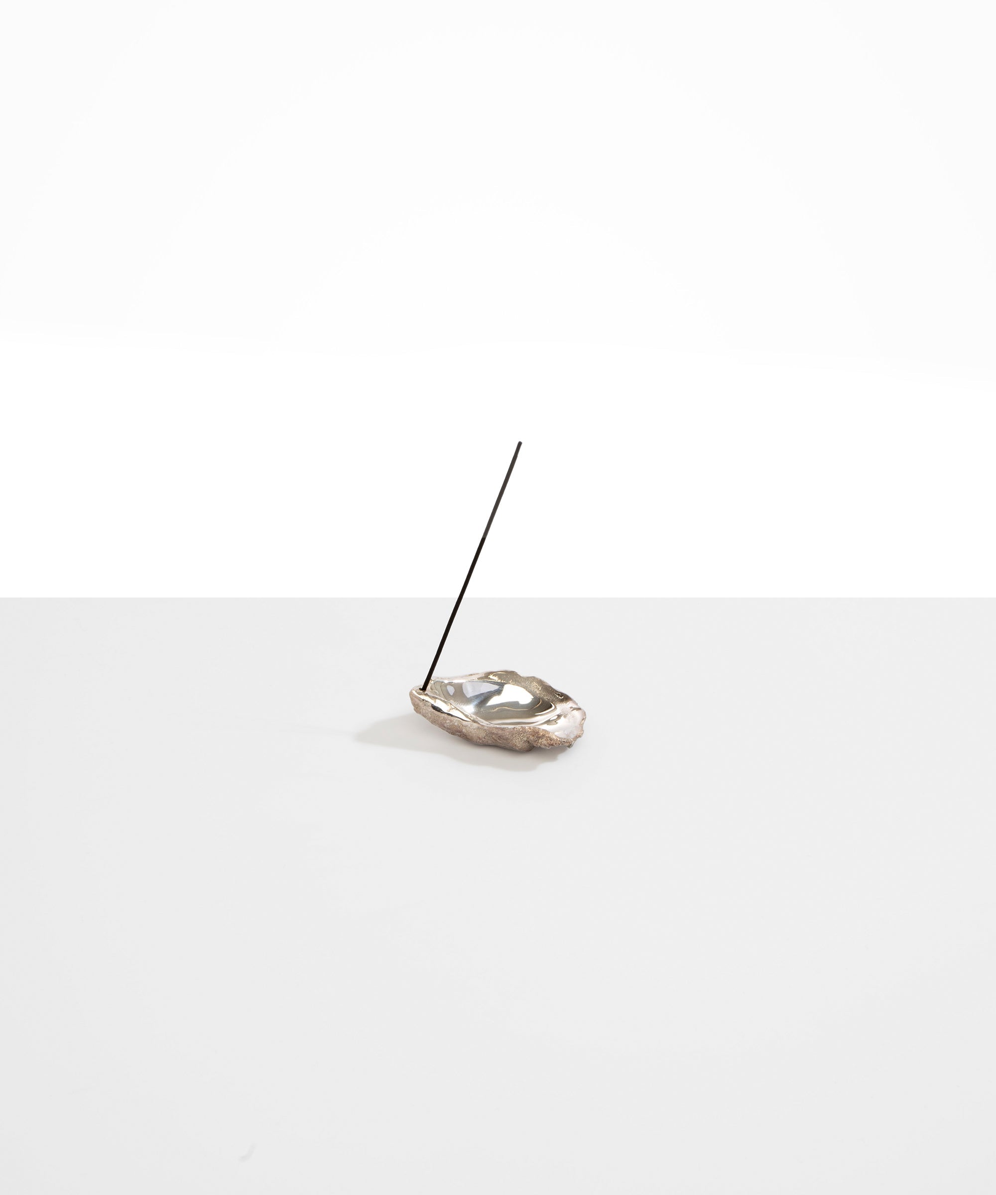 Corey Ashford Oyster Incense Holder in Silver — polished silver-plated brass cast metal oyster shell incense holder for single stick