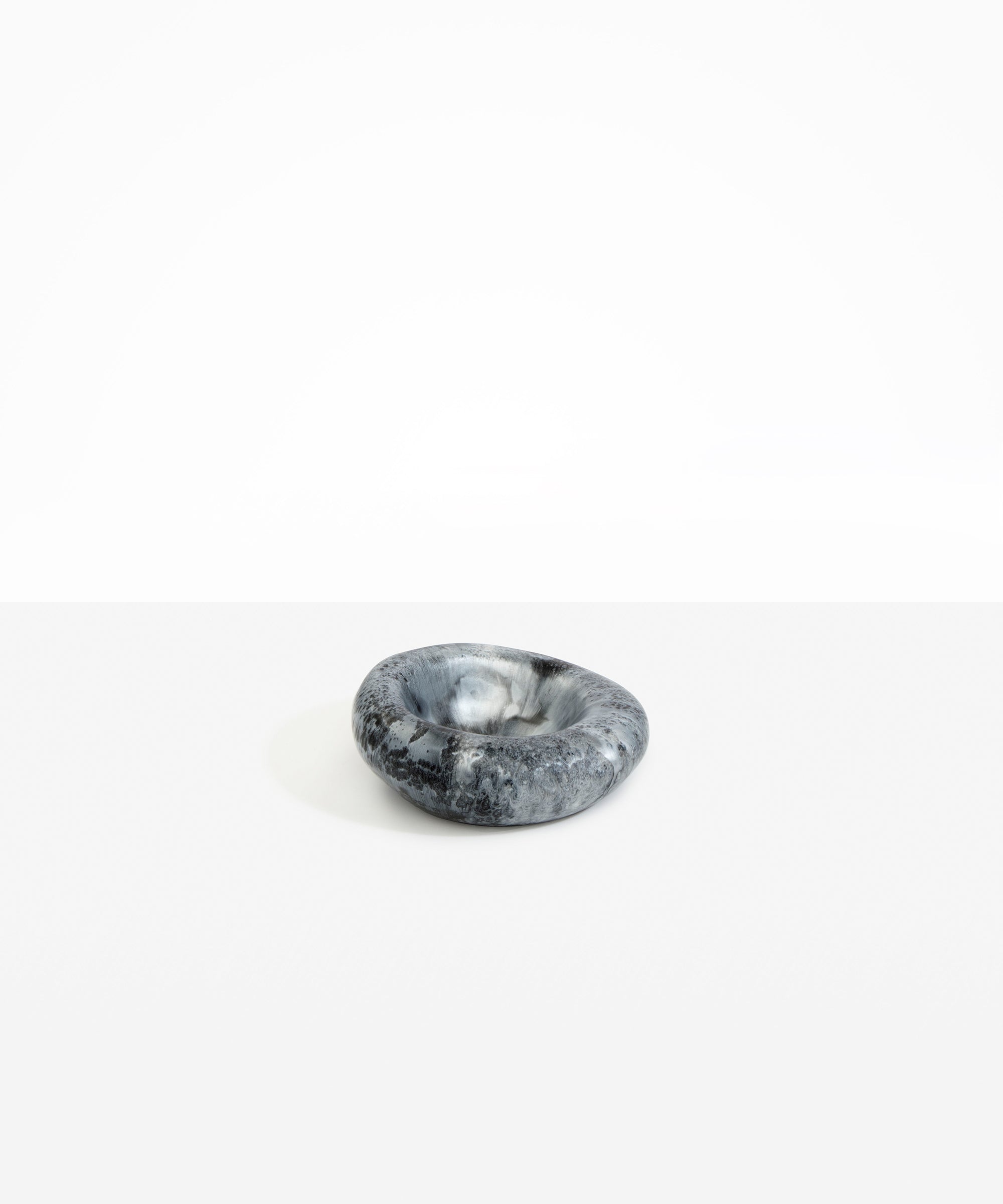 Dinosaur Designs Drift Dish in Slate— handcrafted marbled black and silver resin chunky trinket dish with organic form
