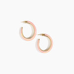 Dinosaur Designs Large Pebble Duo Hoop Earrings in Blossom — marbled pink and cream resin hoop earrings with polished brass inner face and stud fastening