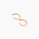 Dinosaur Designs Large Pebble Duo Hoop Earrings in Blossom — marbled pink and cream resin hoop earrings with polished brass inner face and stud fastening
