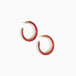 Dinosaur Designs Large Pebble Duo Hoop Earrings in Cranberry — marbled red resin hoop earrings with polished brass inner face and stud fastening