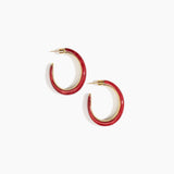 Dinosaur Designs Large Pebble Duo Hoop Earrings in Cranberry — marbled red resin hoop earrings with polished brass inner face and stud fastening