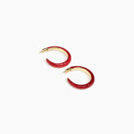 Dinosaur Designs Large Pebble Duo Hoop Earrings in Cranberry — marbled red resin hoop earrings with polished brass inner face and stud fastening