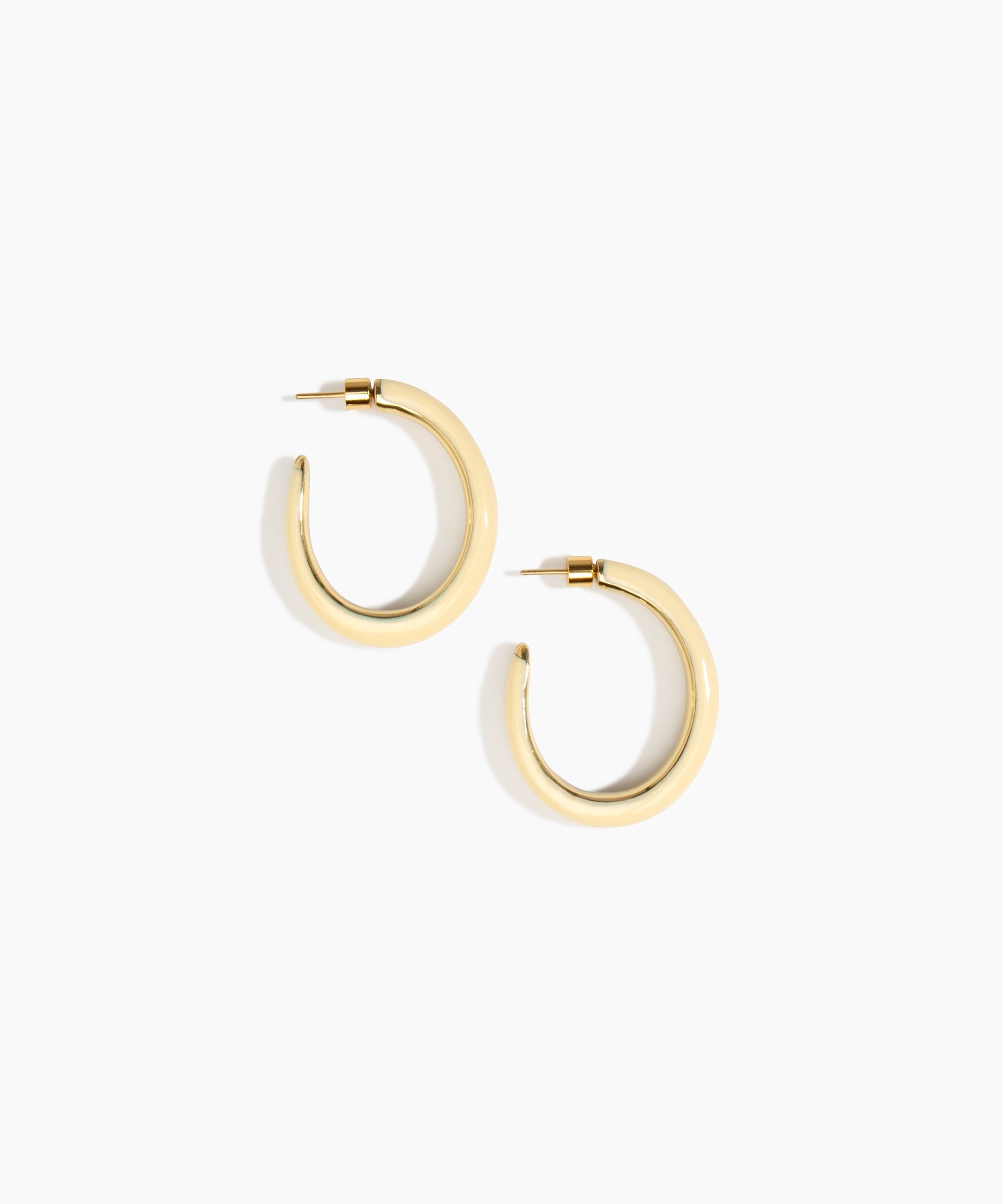 Dinosaur Designs Large Pebble Duo Hoop Earrings in Cream — cream resin hoop earrings with polished brass inner face and stud fastening