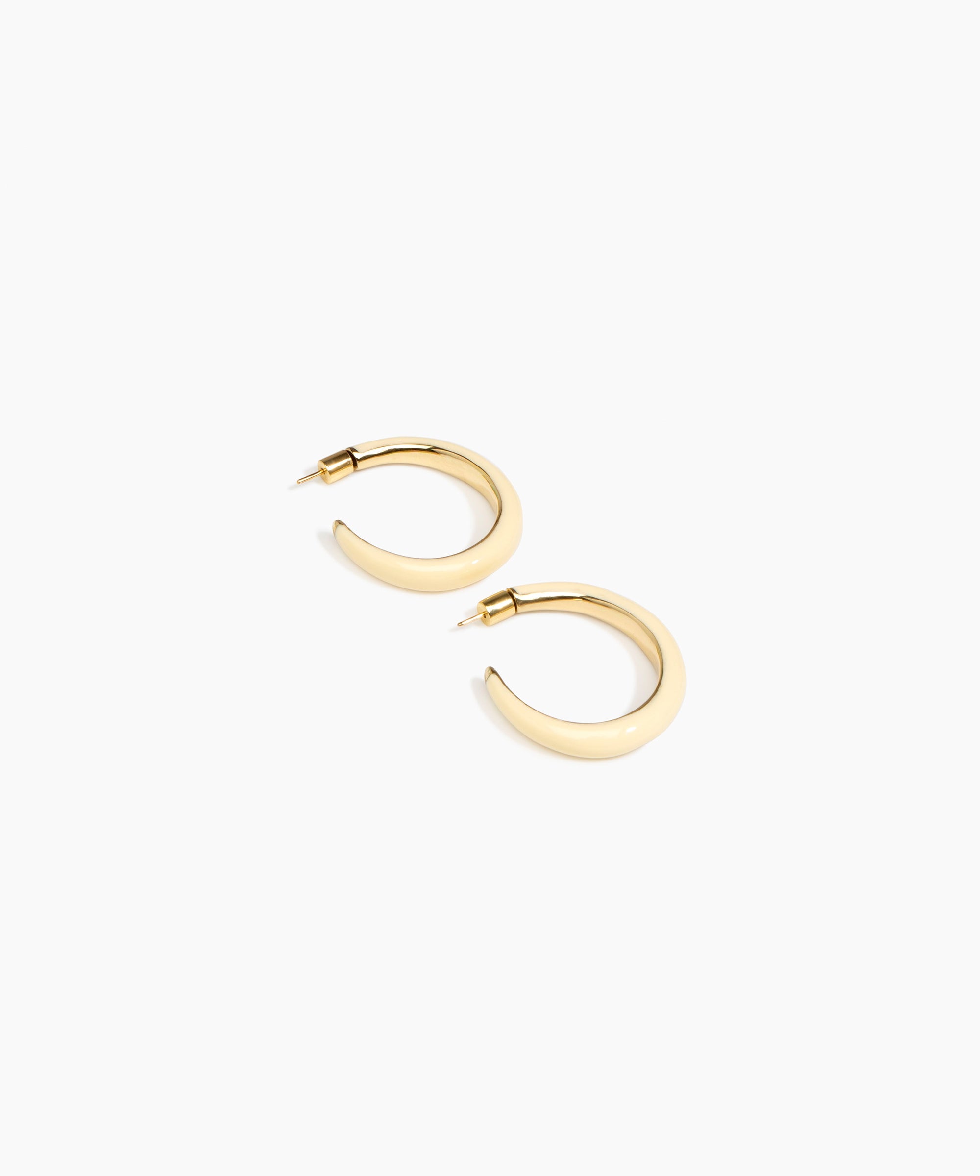 Dinosaur Designs Large Pebble Duo Hoop Earrings in Cream — cream resin hoop earrings with polished brass inner face and stud fastening