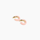 Dinosaur Designs Medium Pebble Duo Hoop Earrings in Blossom — marbled pink and cream resin hoop earrings with polished brass inner face and stud fastening