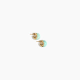 Dinosaur Designs Crescent Stud Earrings in Mint colour with Brass hardware — marbled mint blue resin dome stud earrings with brass crescent setting.