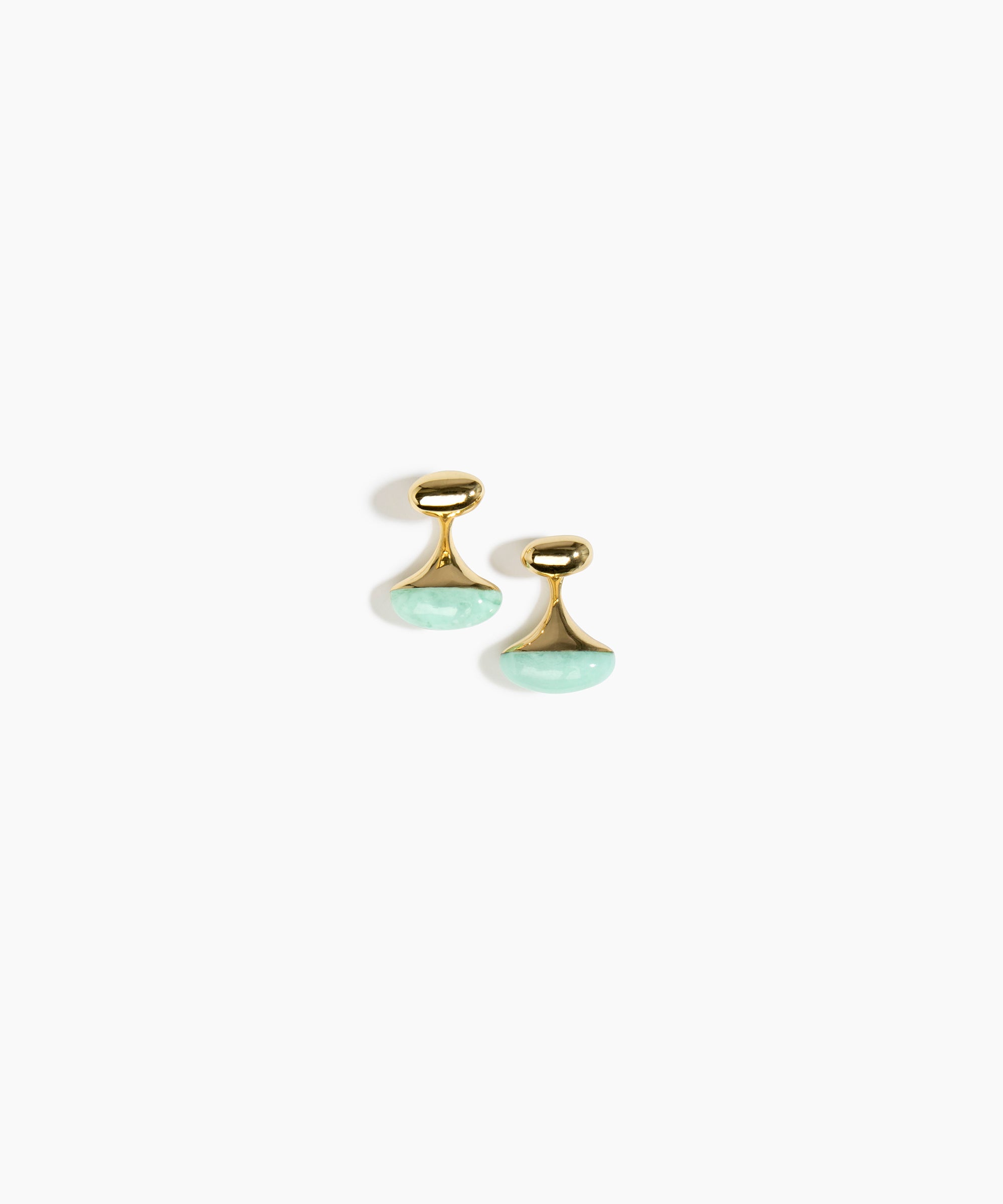Dinosaur Designs Polished Lotus Drop Earrings in Mint with Brass — marbled mint blue resin half-dome drop earrings with polished brass tapered stem and oval pebble stud