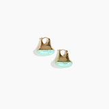 Dinosaur Designs Polished Lotus Hoop Earrings in Mint with Brass — marbled mint blue resin half-dome hoop earrings with polished brass hardware and hinged clasp