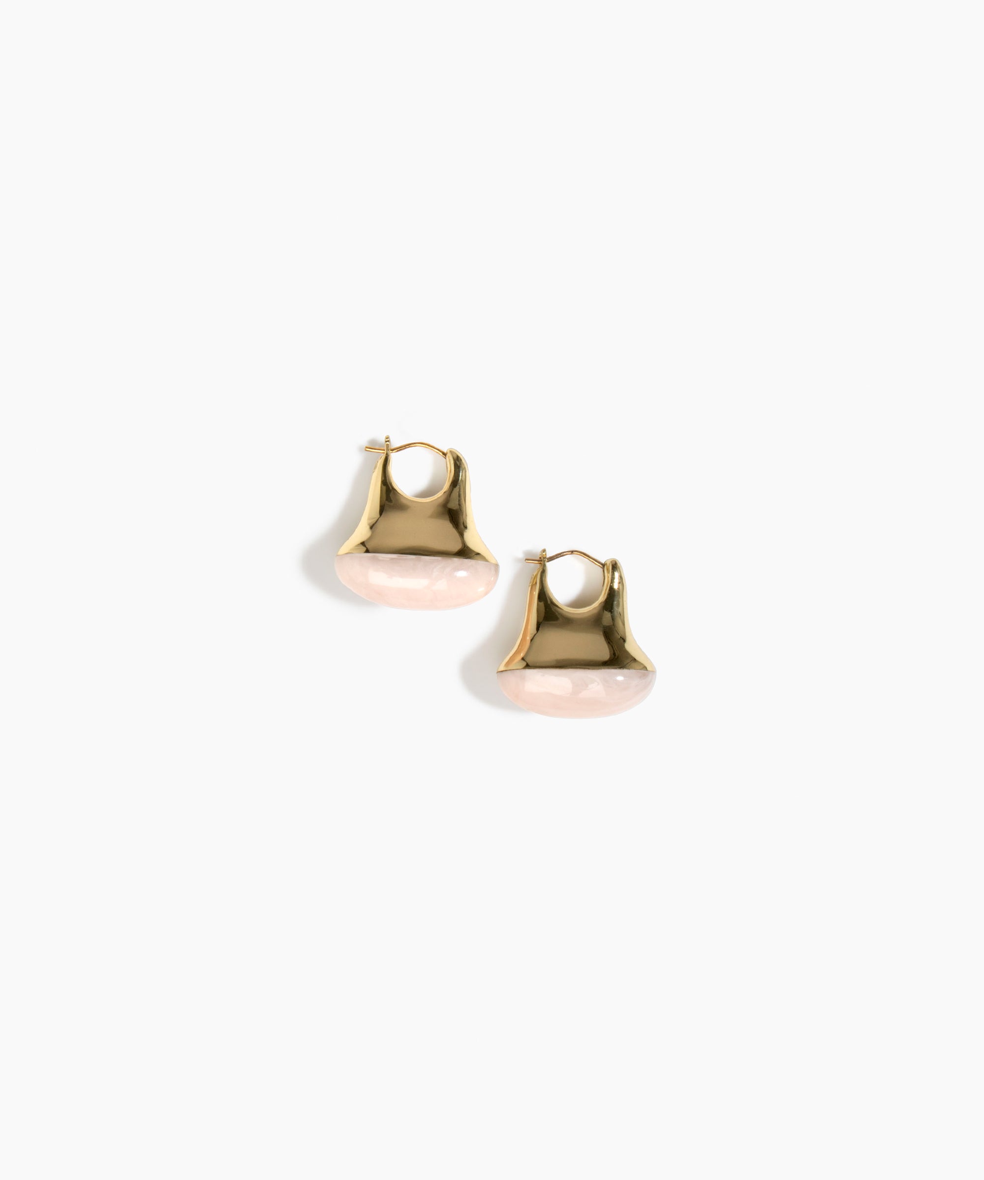 Dinosaur Designs Polished Lotus Hoop Earrings in Rose Swirl with Brass — marbled dusty pink resin half-dome hoop earrings with polished brass hardware and hinged clasp
