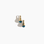 Dinosaur Designs Polished Lotus Hoop Earrings in Turquoise with Brass — marbled teal blue resin half-dome hoop earrings with polished brass hardware and hinged clasp