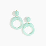 Dinosaur Designs Sprout Hoop Earrings in Mint colour — marbled mint blue resin oversized irregular hoop drop earrings with small oval resin stud top and gold-plated hardware