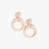 Dinosaur Designs Sprout Hoop Earrings in Rose Swirl colour — marbled dusty pink resin oversized irregular hoop drop earrings with small oval resin stud top and gold-plated hardware
