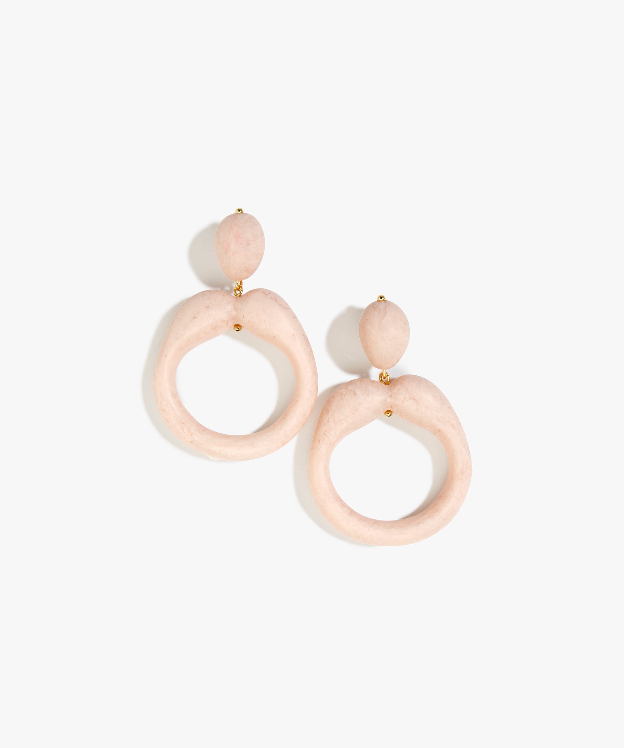 Dinosaur Designs Sprout Hoop Earrings in Rose Swirl colour — marbled dusty pink resin oversized irregular hoop drop earrings with small oval resin stud top and gold-plated hardware
