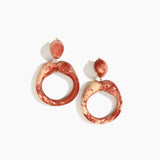 Dinosaur Designs Sprout Hoop Earrings in Rust colour — marbled brown-red and cream resin oversized irregular hoop drop earrings with small oval resin stud top and gold-plated hardware