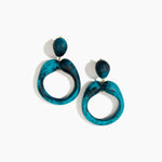 Dinosaur Designs Sprout Hoop Earrings in Turquoise colour — marbled teal blue resin oversized irregular hoop drop earrings with small oval resin stud top and gold-plated hardware
