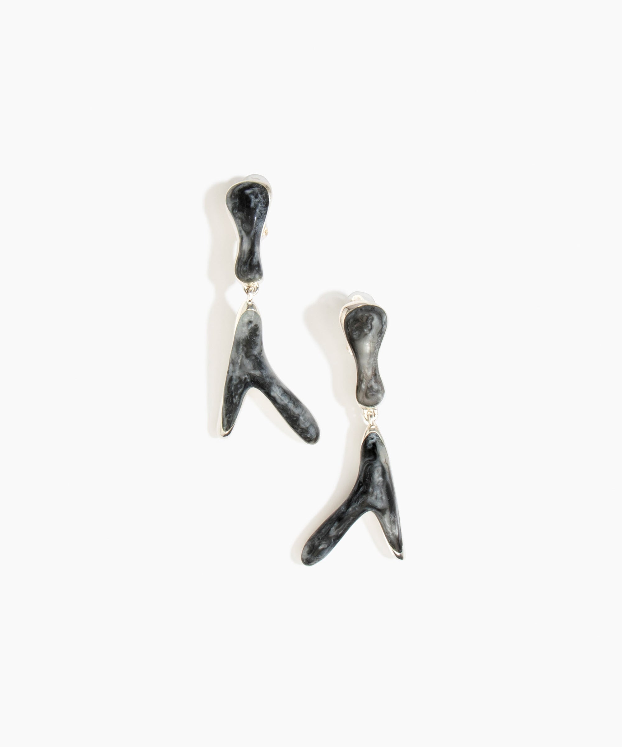 Dinosaur Designs Long Wishbone Earrings in Slate Colour resin with Silver-Plated Brass Material..