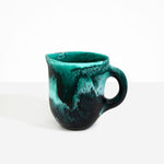 Dinosaur Designs Large Rock Jug in Lichen — handcrafted marbled teal and black resin jug with wide open rim, pour spout and round loop handle