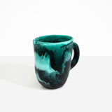 Dinosaur Designs Large Rock Jug in Lichen — handcrafted marbled teal and black resin jug with wide open rim, pour spout and round loop handle
