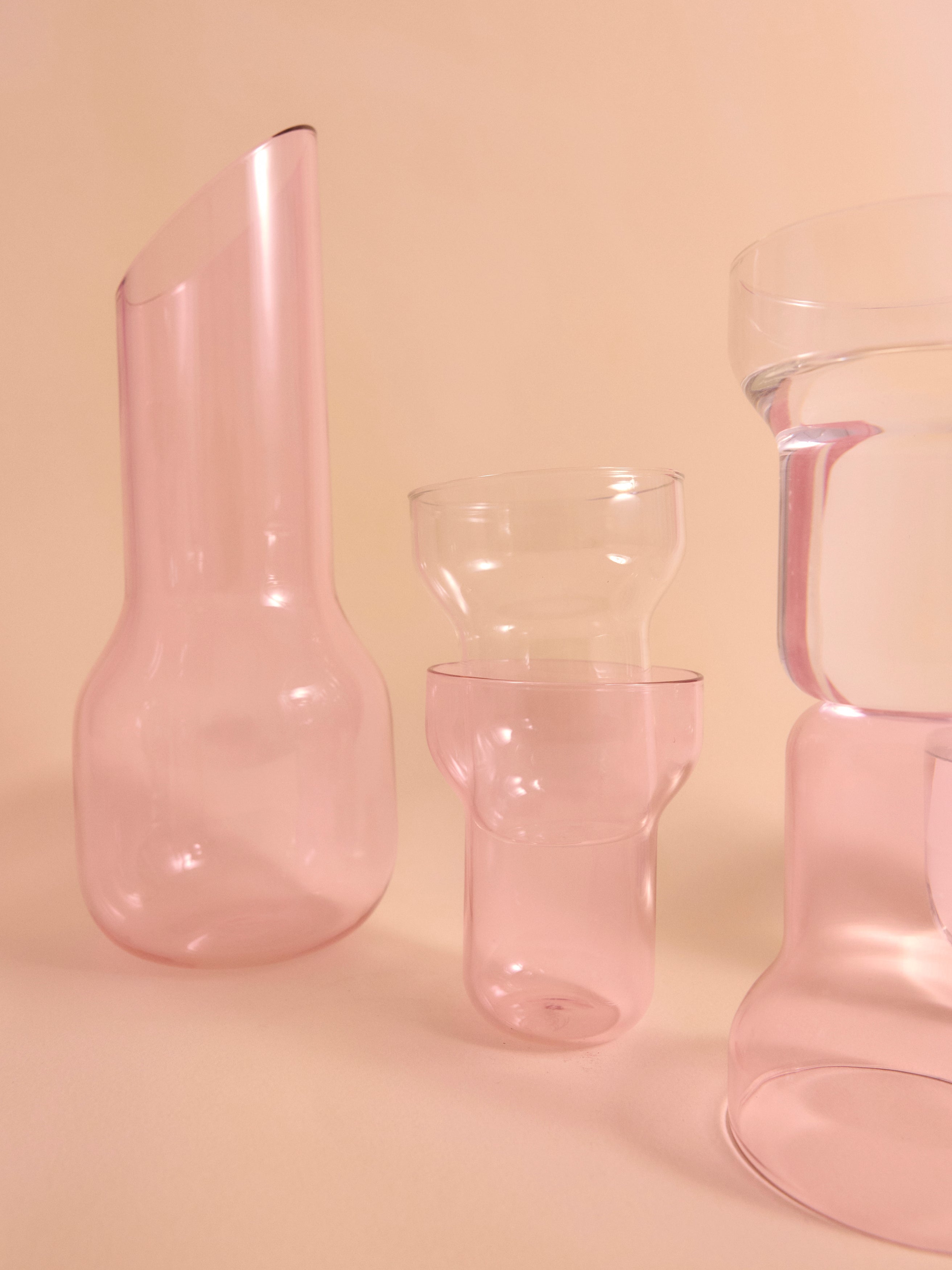 Dinosaur Designs coloured glass wine decanter and tumbler glasses