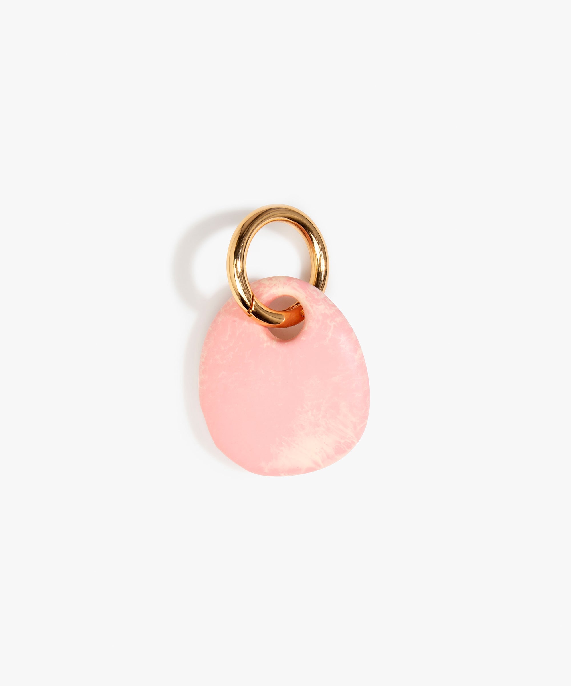 Dinosaur Designs Earth Keyring in Blossom — handcrafted marbled pink and Cream resin pebble bead on a polished brass jump ring