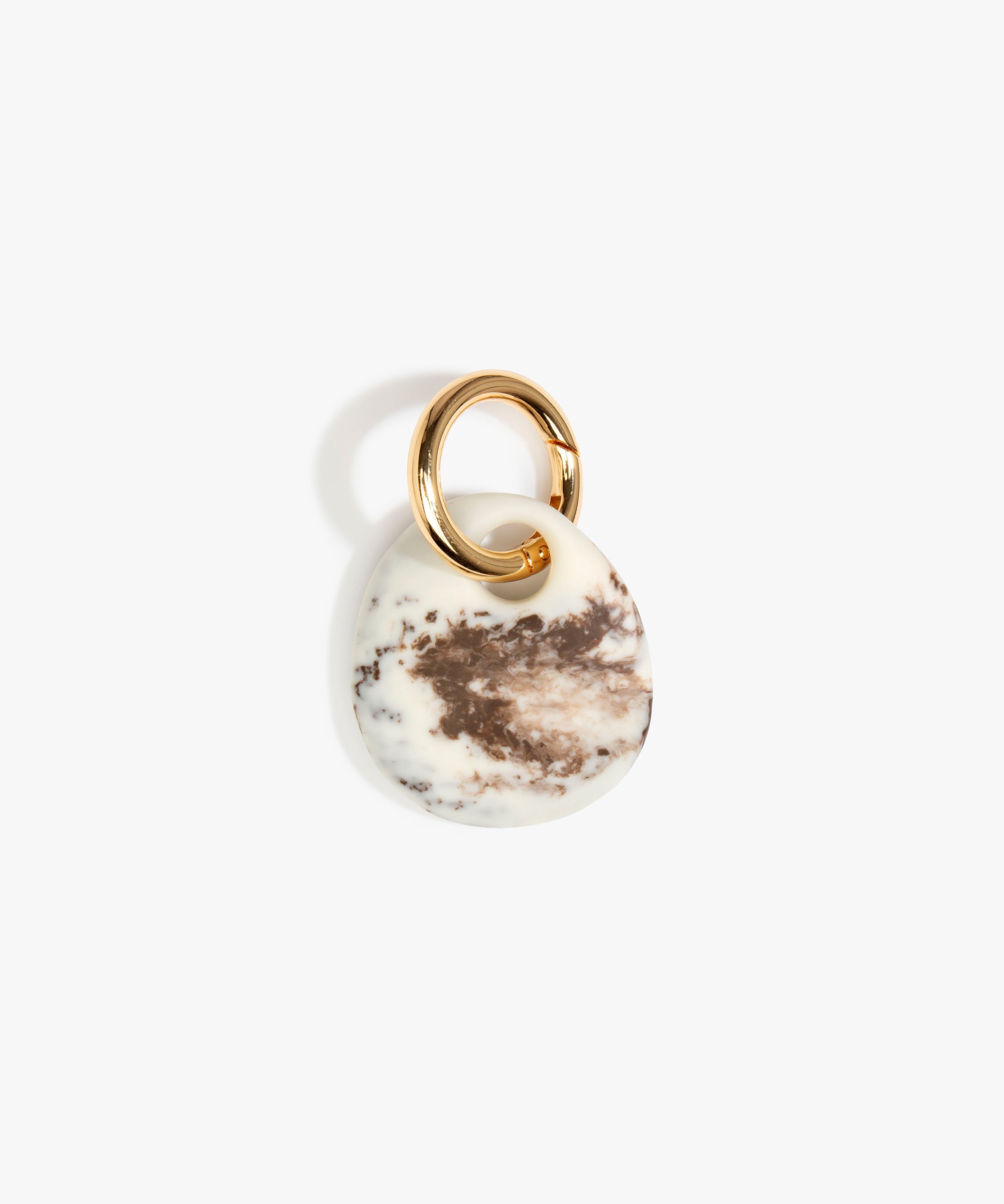 Dinosaur Designs Earth Keyring in Cappuccino — handcrafted marbled brown and Cream resin pebble bead on a polished brass jump ring