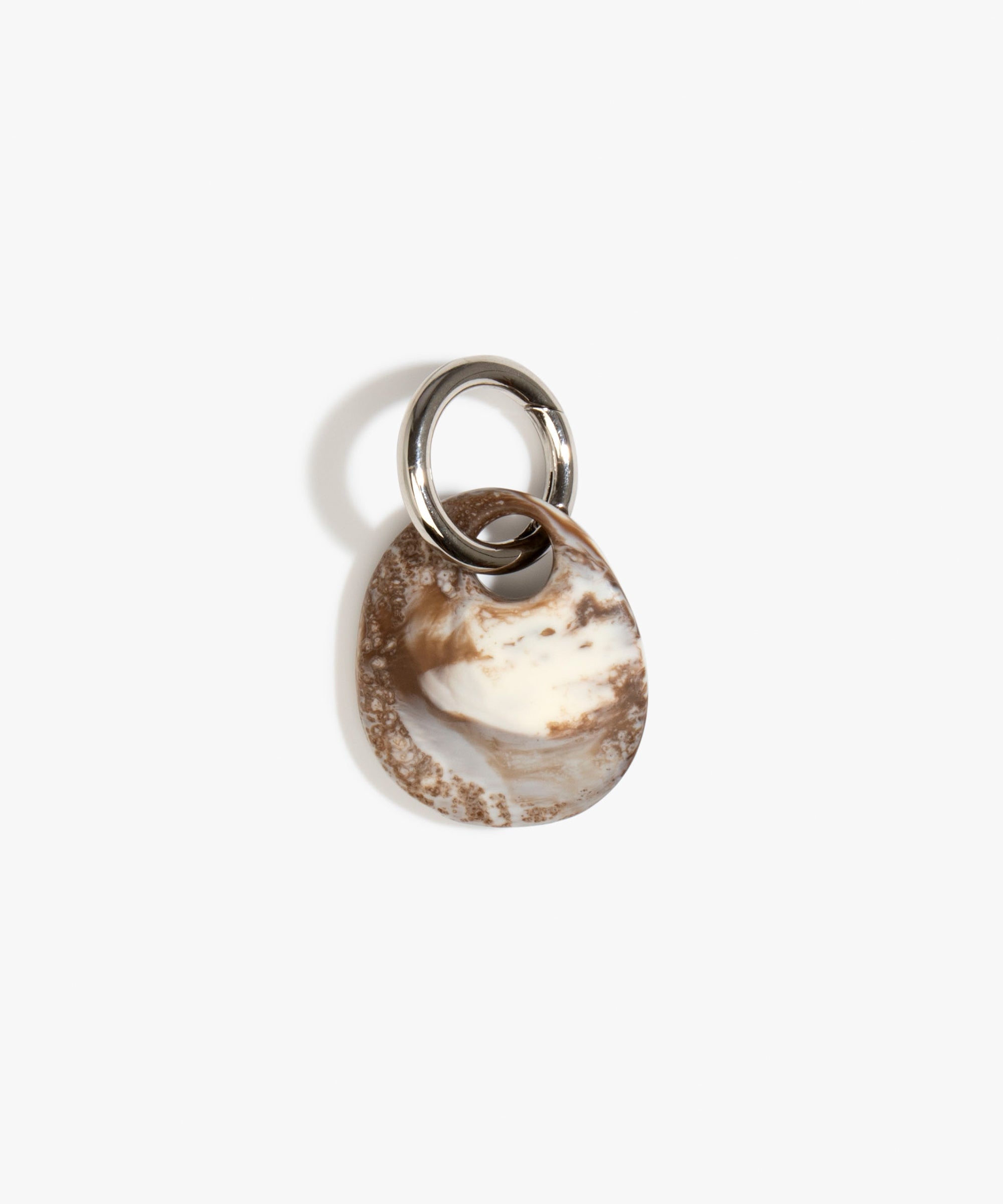 Dinosaur Designs Earth Keyring in Cappuccino — handcrafted marbled brown and Cream resin pebble bead on a polished gunmetal jump ring