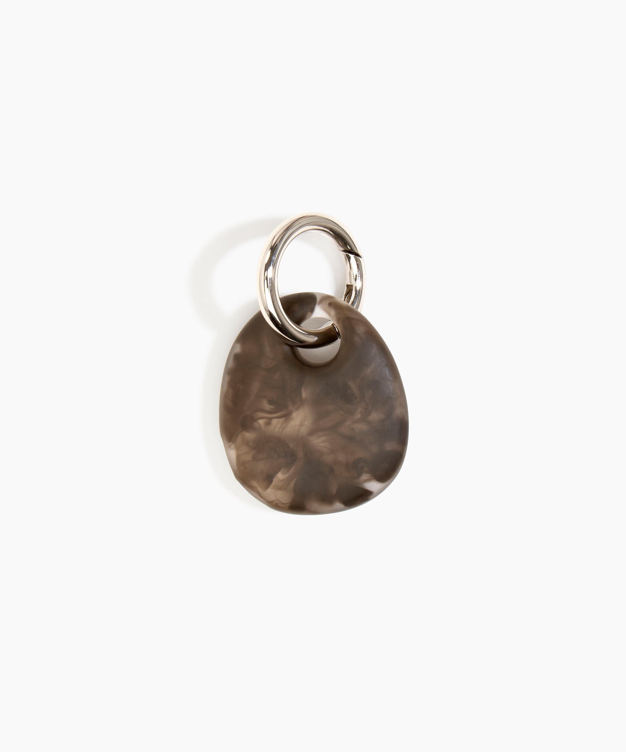 Dinosaur Designs Earth Keyring in Cocoa — handcrafted marbled brown and clear resin pebble bead on a polished gunmetal jump ring