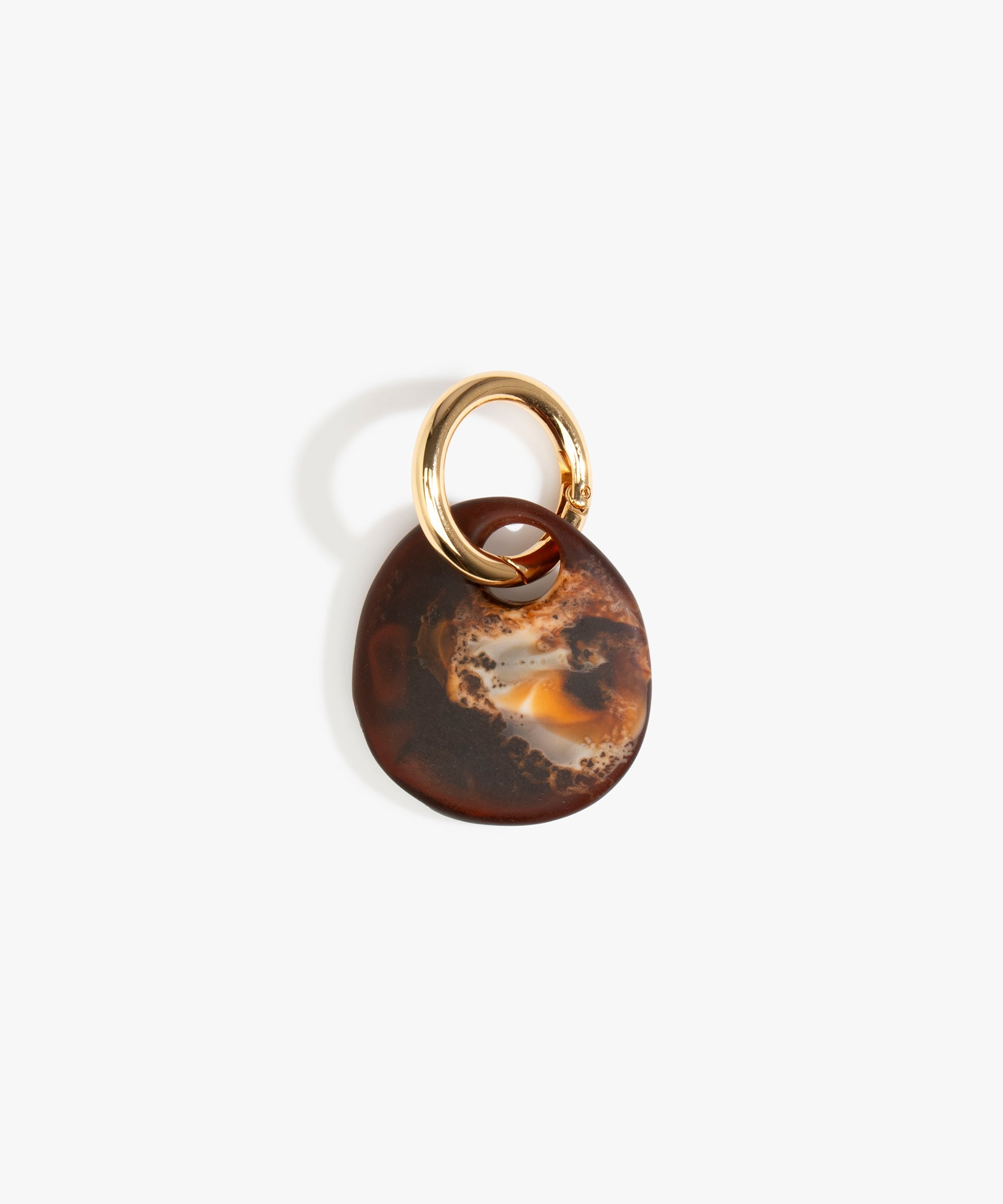 Dinosaur Designs Earth Keyring in Dark Horn — handcrafted marbled brown, Black and gold resin pebble bead on a polished jump ring