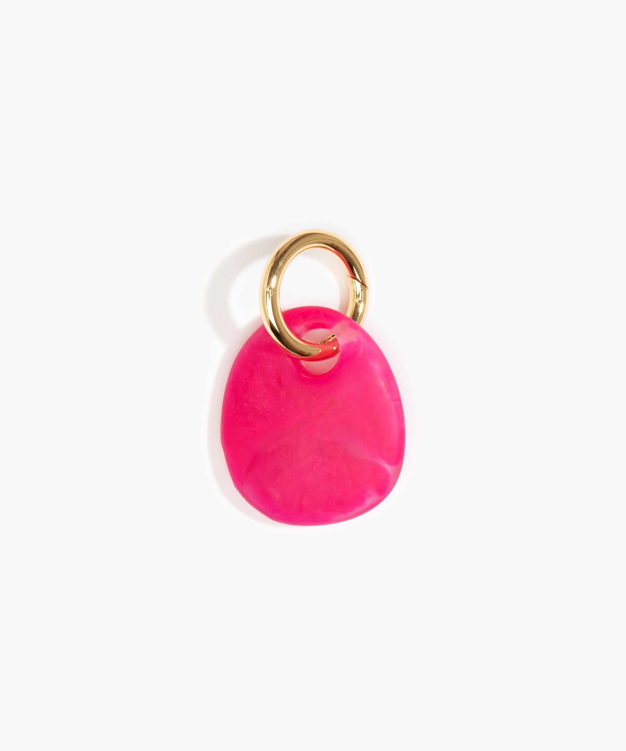 Dinosaur Designs Earth Keyring in Flamingo — handcrafted marbled fuschia pink resin pebble bead on a polished brass jump ring