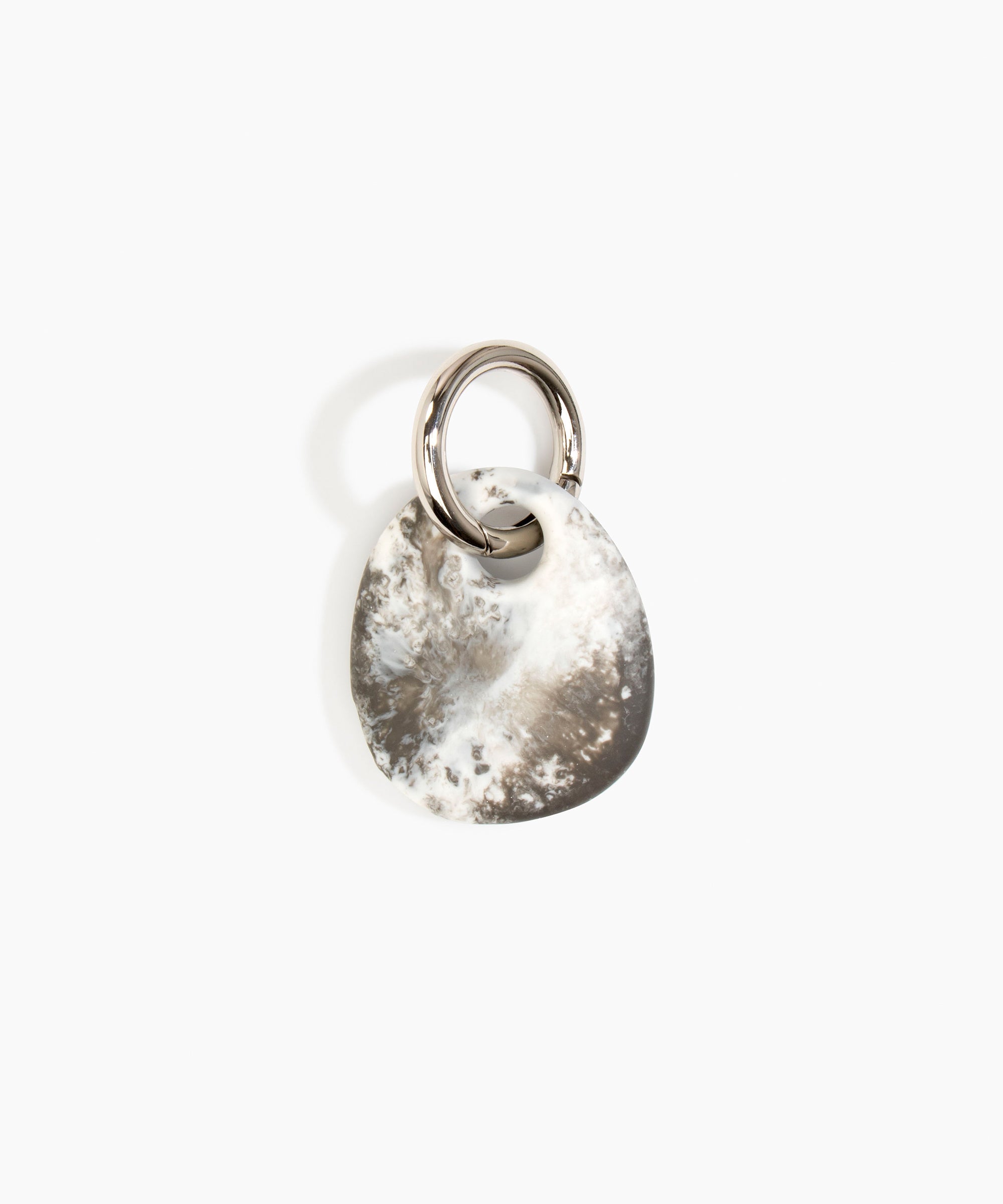 Dinosaur Designs Earth Keyring in Granite — handcrafted marbled grey and Cream resin pebble bead on a polished gunmetal jump ring