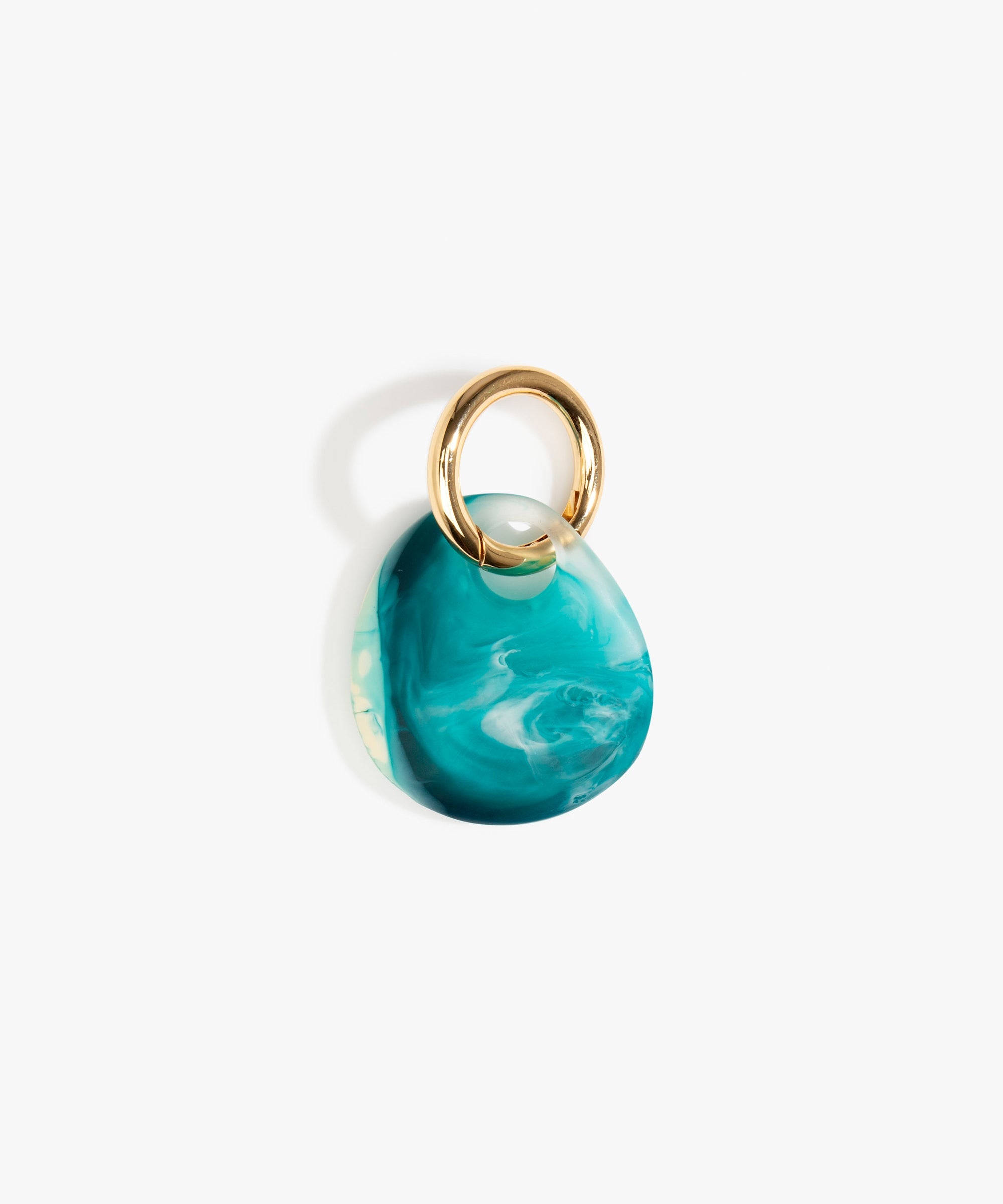 Dinosaur Designs Earth Keyring in Lagoon — handcrafted marbled blue and Cream resin pebble bead on a polished brass jump ring