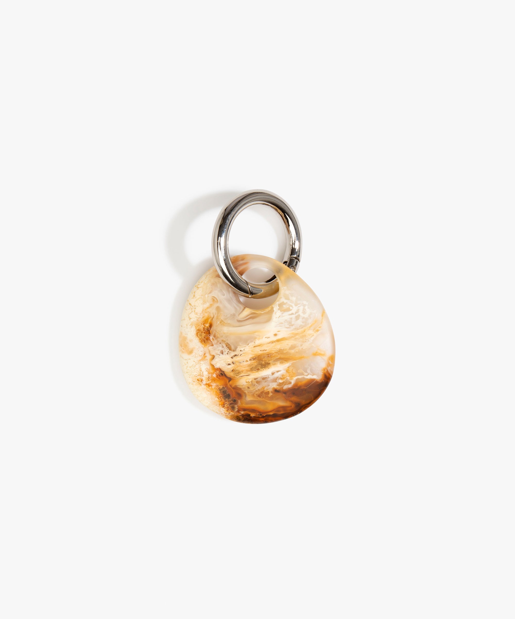 Dinosaur Designs Earth Keyring in Light Horn — handcrafted marbled brown, Cream and clear resin pebble bead on a polished gunmetal jump ring