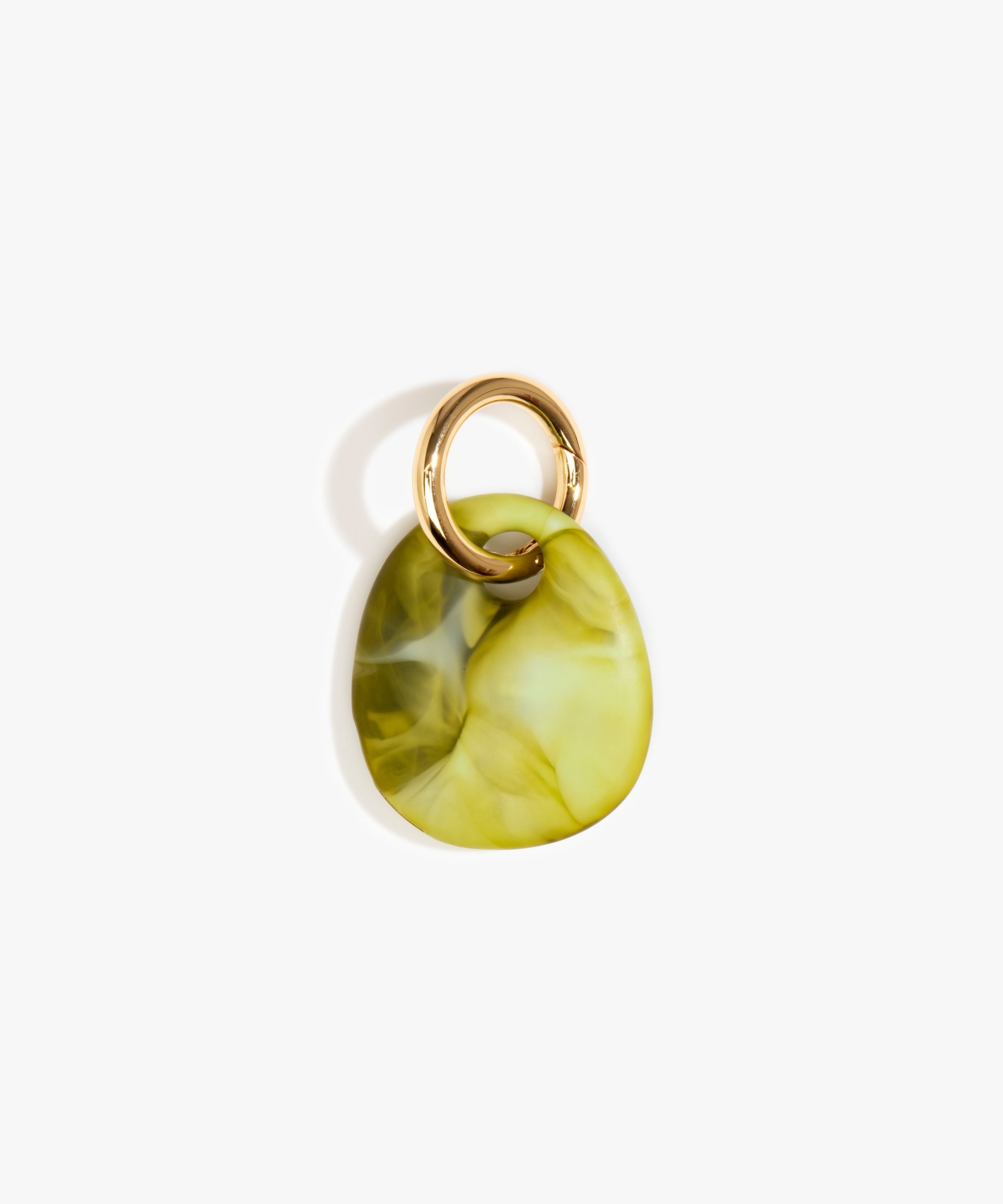 Dinosaur Designs Earth Keyring in Malachite — handcrafted marbled green and blue resin pebble bead on a polished brass jump ring