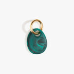 Dinosaur Designs Earth Keyring in Mineral Swirl — handcrafted marbled teal green resin pebble bead on a polished brass jump ring