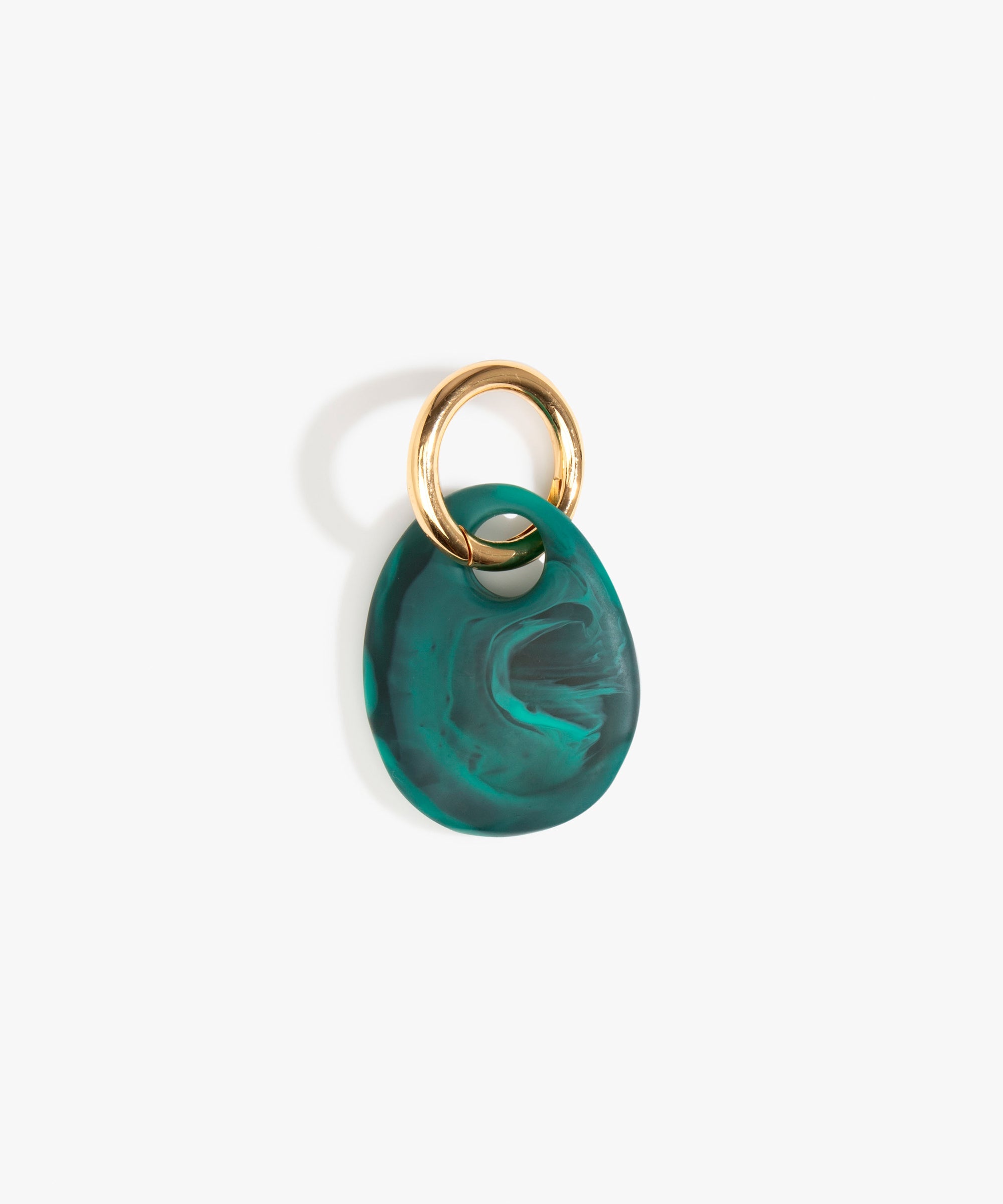 Dinosaur Designs Earth Keyring in Mineral Swirl — handcrafted marbled teal green resin pebble bead on a polished brass jump ring