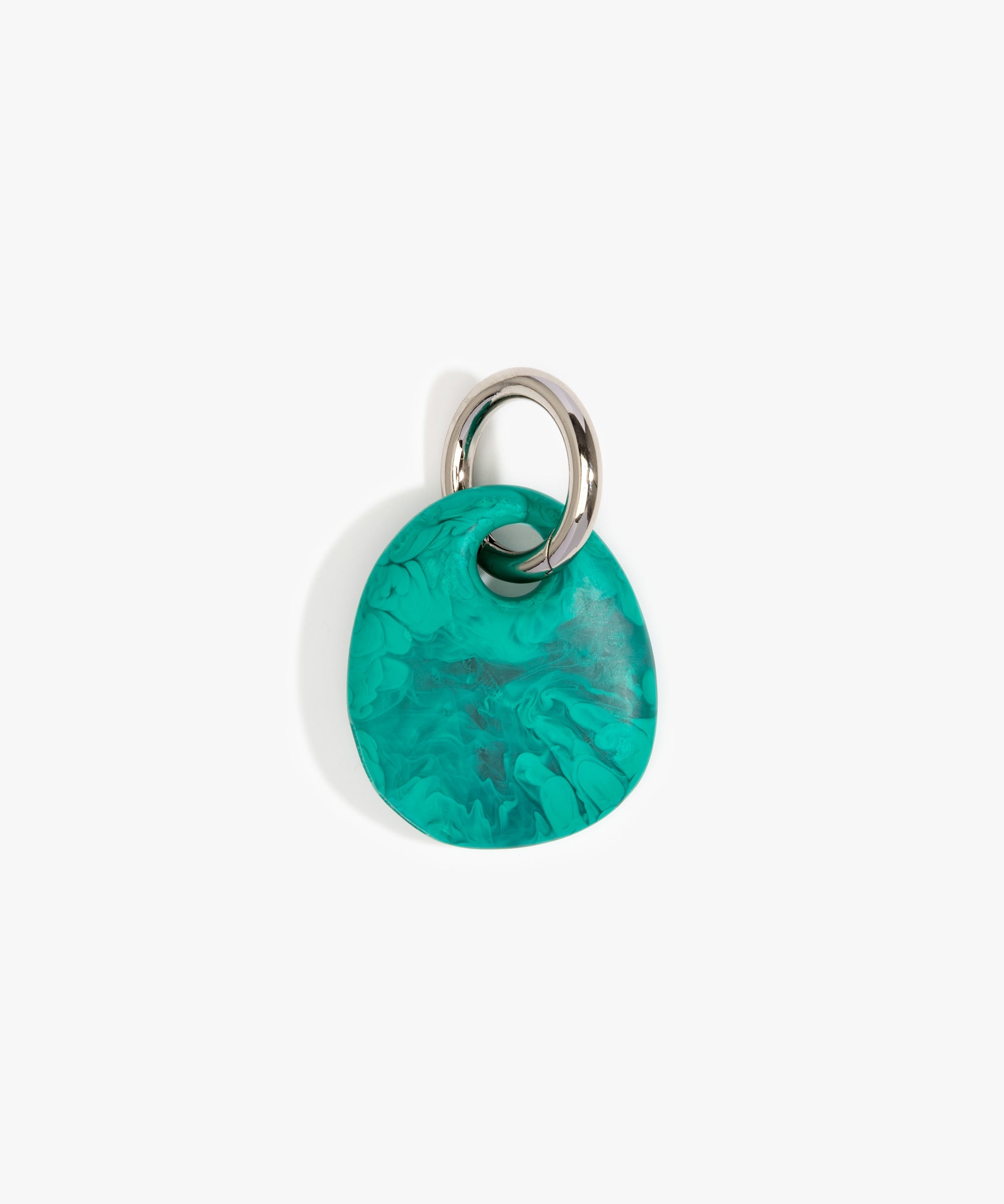 Dinosaur Designs Earth Keyring in Mineral Swirl — handcrafted marbled teal green resin pebble bead on a polished gunmetal jump ring