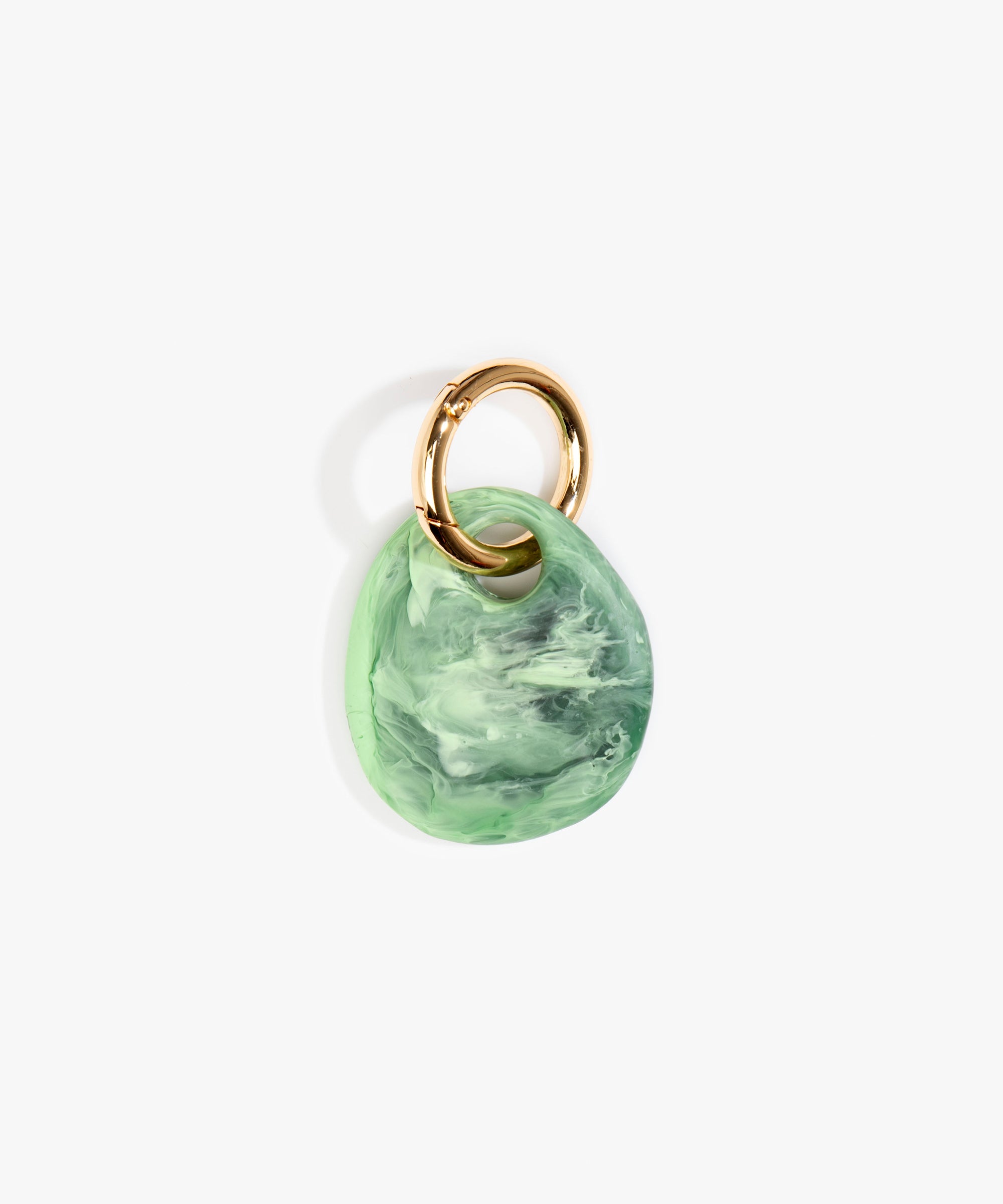 Dinosaur Designs Earth Keyring in Moss — handcrafted marbled green resin pebble bead on a polished brass jump ring