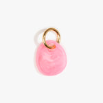 Dinosaur Designs Earth Keyring in Parakeet — handcrafted marbled pink resin pebble bead on a polished brass jump ring