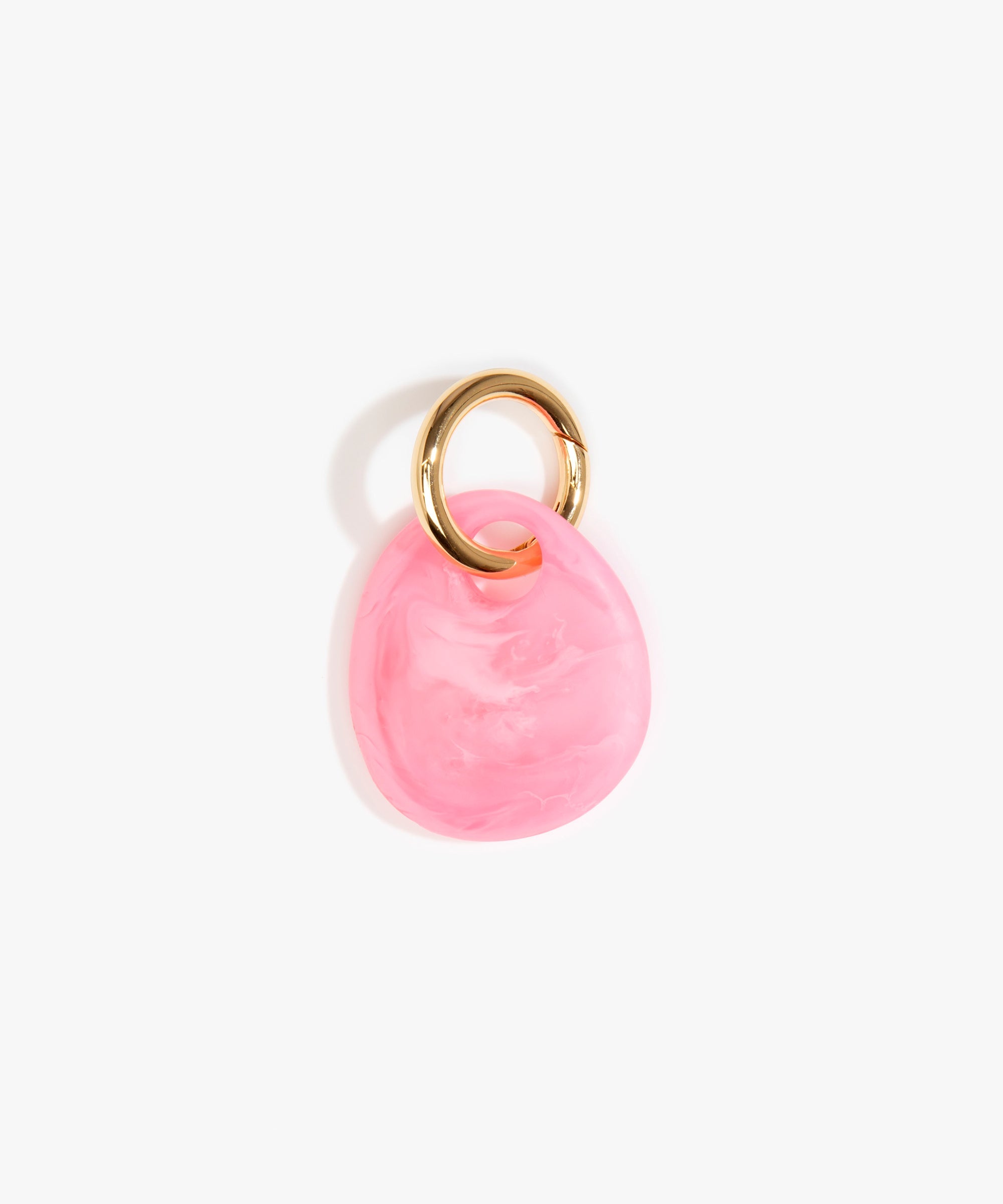 Dinosaur Designs Earth Keyring in Parakeet — handcrafted marbled pink resin pebble bead on a polished brass jump ring