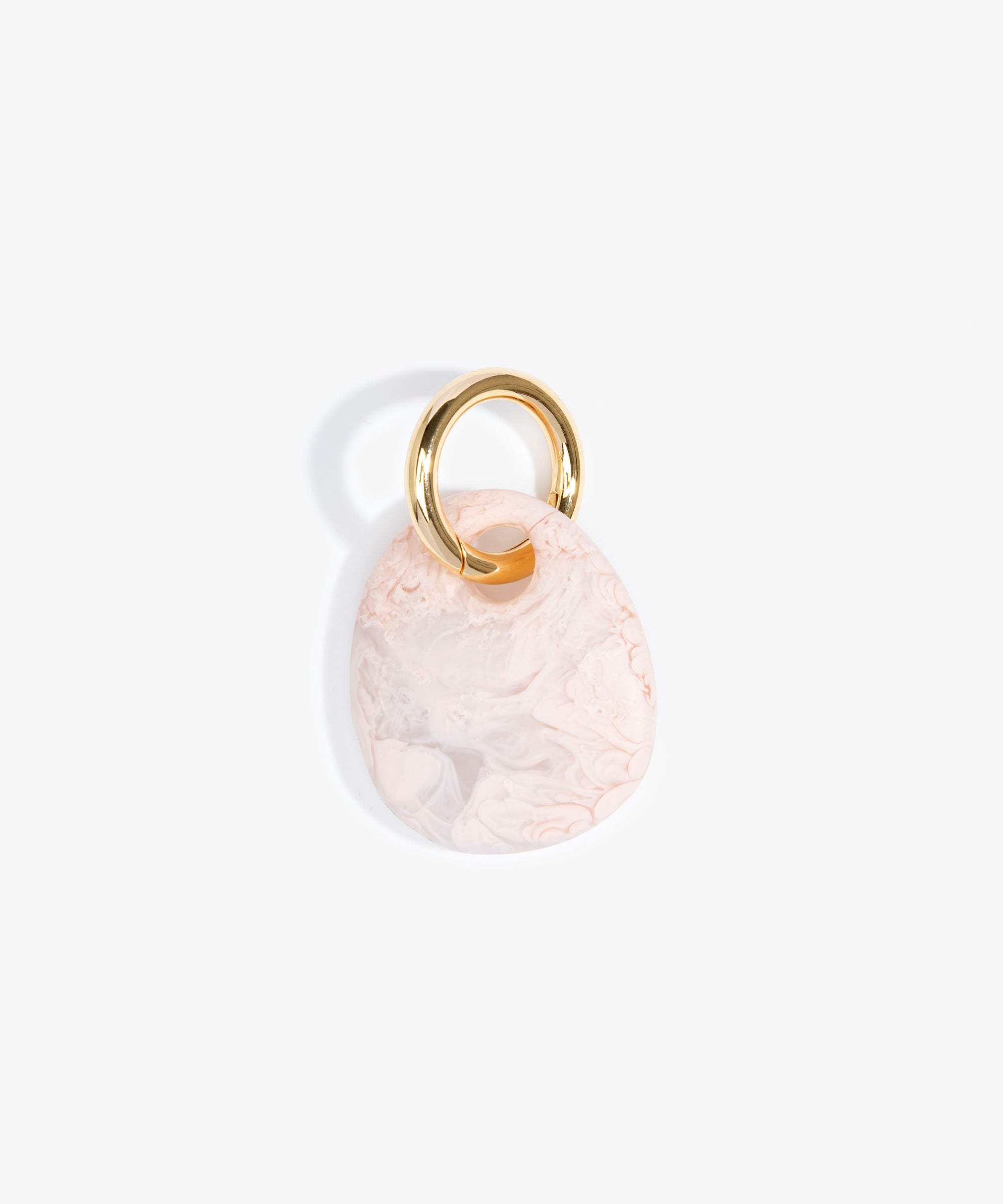 Dinosaur Designs Earth Keyring in Rose Swirl — handcrafted marbled dusty pink resin pebble bead on a polished brass jump ring