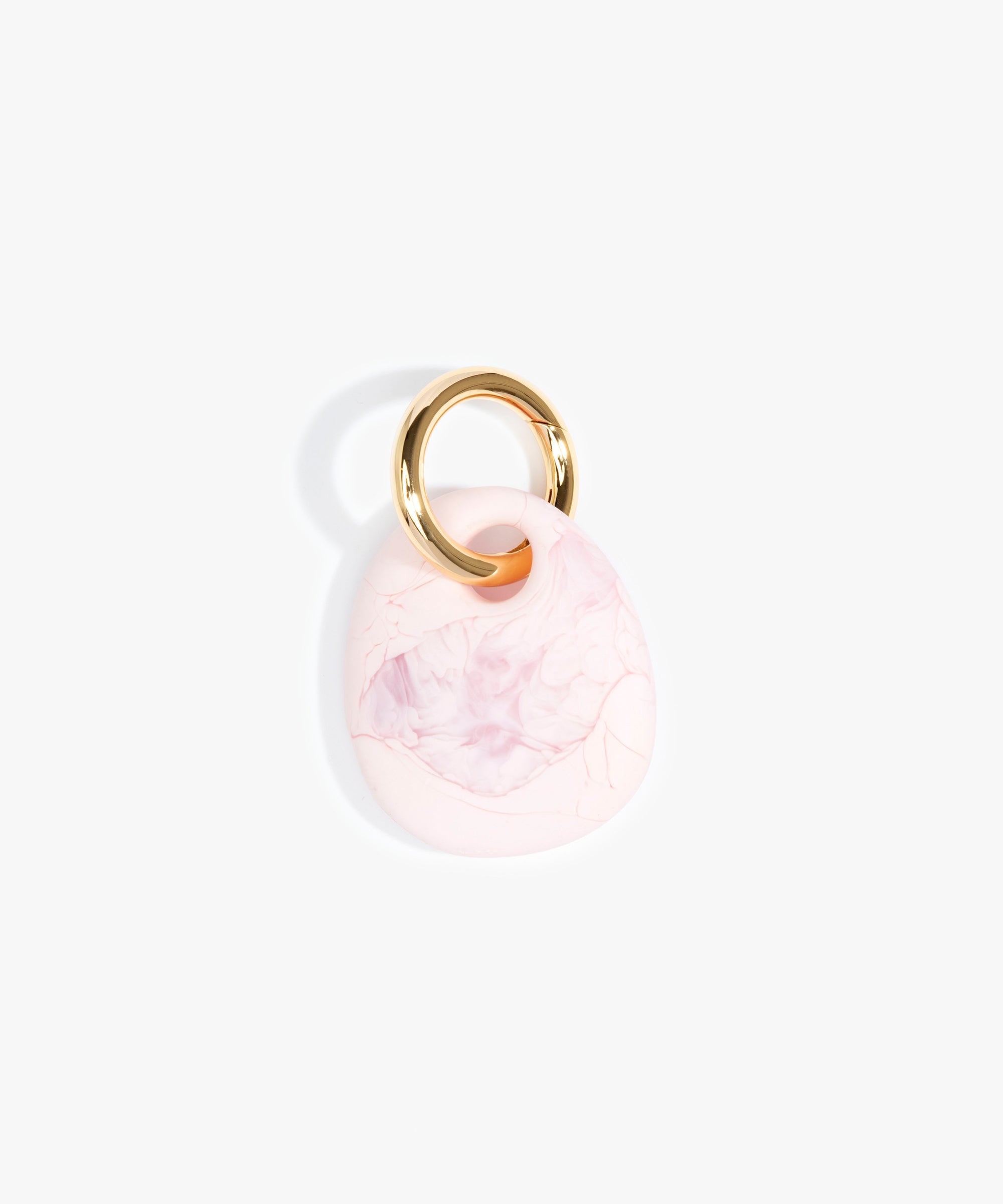 Dinosaur Designs Earth Keyring in Shell Pink — handcrafted marbled pink resin pebble bead on a polished brass jump ring