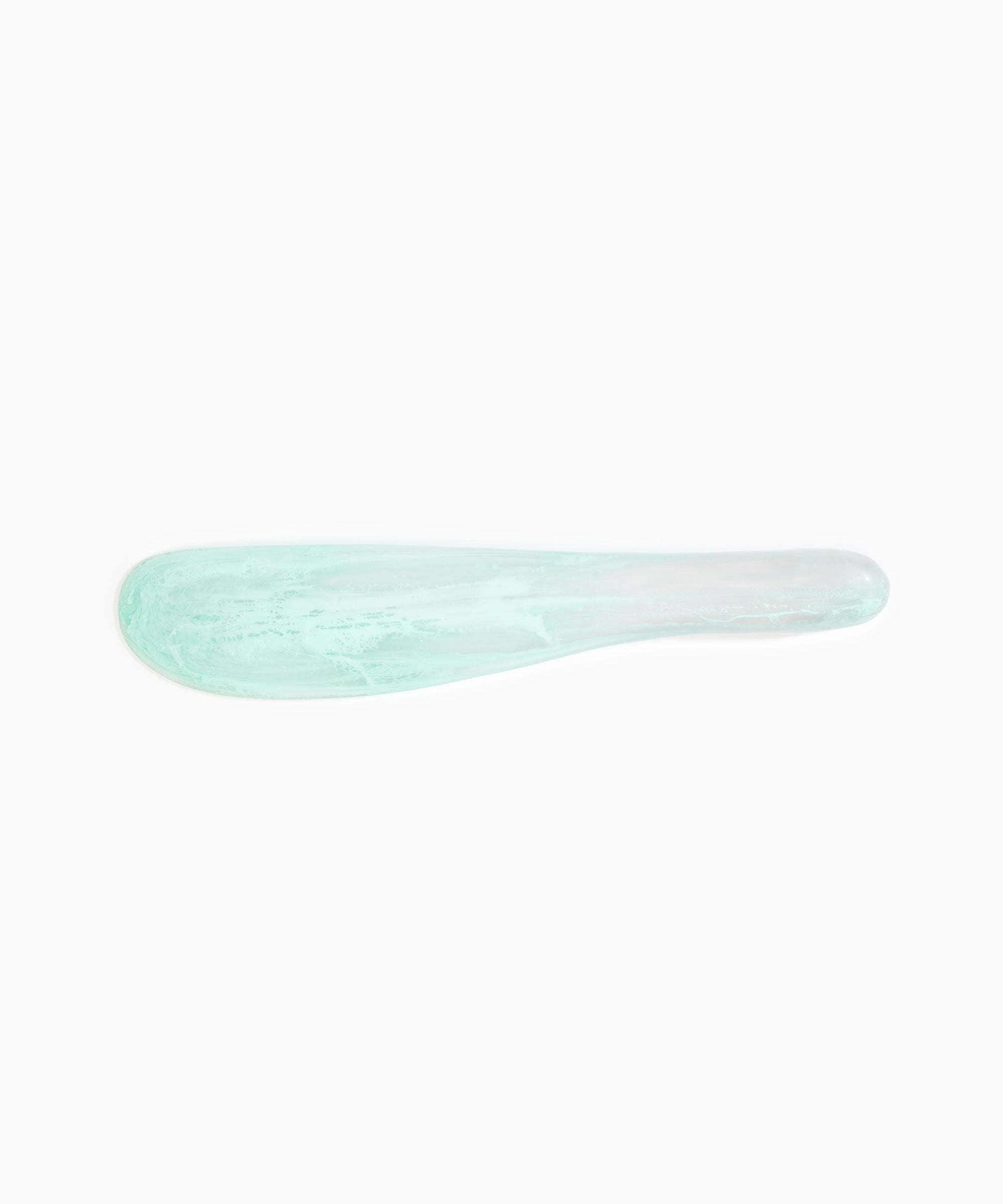Dinosaur Designs Temple Cake Knife in Mint — handcrafted marbled green blue resin cake knife with smooth tapered blade and rounded handle