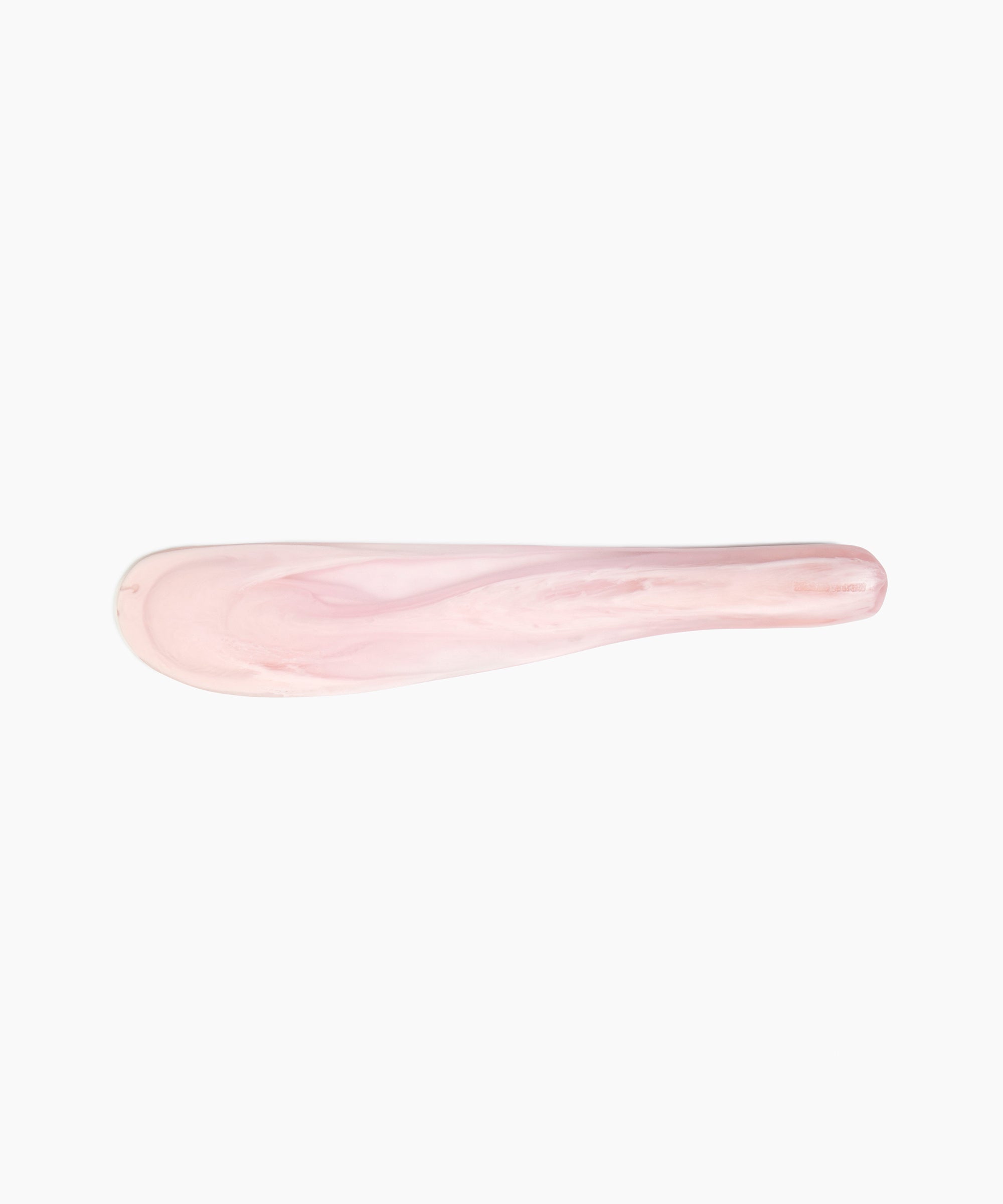 Dinosaur Designs Temple Cake Knife in Shell Pink — handcrafted marbled pale pink resin cake knife with smooth tapered blade and rounded handle