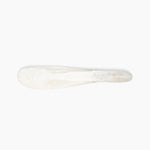Dinosaur Designs Temple Cake Knife in Snow Swirl — handcrafted marbled white and clear resin cake knife with smooth tapered blade and rounded handle